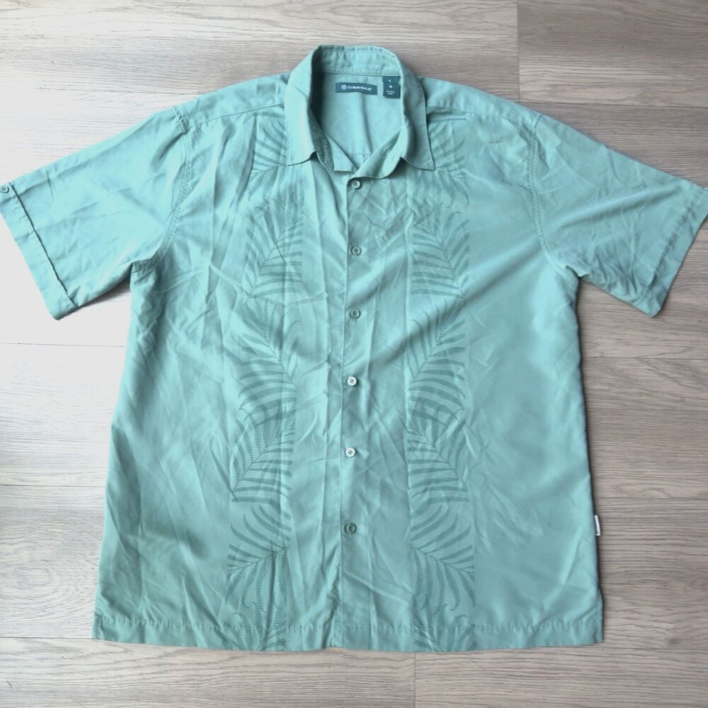 Cubavera Shirt Mens Size L Green Button Up Down Short Sleeve Palm Leaf Tropical